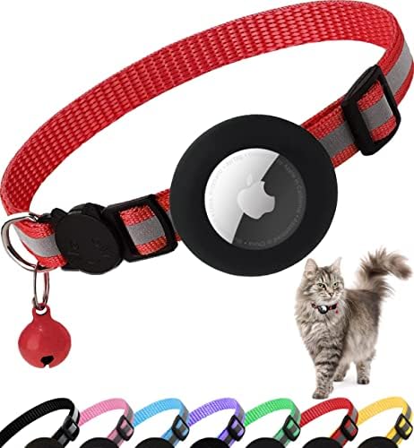 Airtag Cat Collar Breakaway, Cat Collar with Air Tag Holder, Red | Safety Breakaway Buckle,Airtag Holder,Reflective Strip,Bell,Adjustable Size to Fit Different Cats kitten,Lightweight