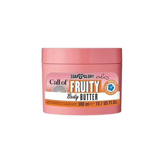 Soap & Glory Call of Fruity Body Butter - Moisturizing Body Cream with Vitamin E, Coconut Oil & Aloe Extracts - Tropical Fruits, Juicy Melon & Hibiscus Cocoa Butter for Dehydrated Skin (300ml)
