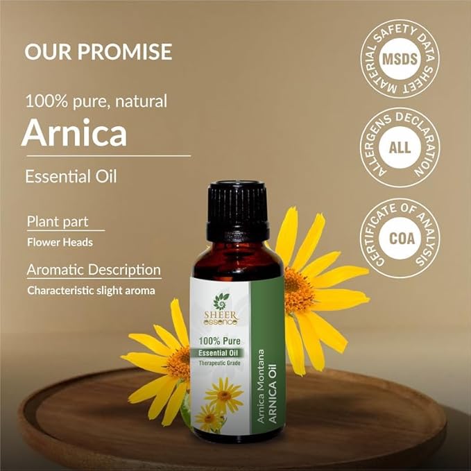 Arnica Flower Essential (Arnica Montana) Obtained From Distillation|Flower Extract Of Arnica 100% Pure & Natural Therapeutic Grade For Aromatherapy Use 3.38 Fl. Oz