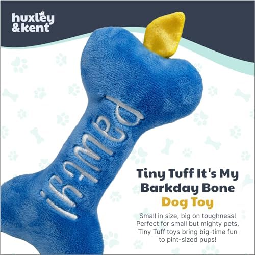 Huxley & Kent Tiny Tuff Plush Dog Toy, It's My Barkday Bone