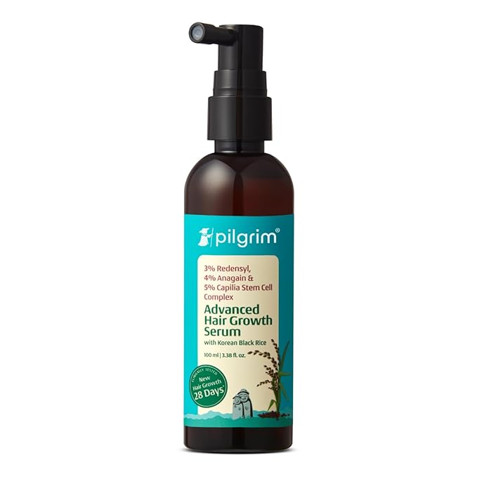 Pilgrim Advanced Hair Growth Serum with Redensyl 3%, Anagain 4% & Baicapil | Hair Fall Control & Regrowth | Korean Black Rice | For Men & Women, 3.38 Fl Oz (100ml)