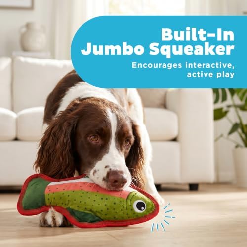 Outward Hound Tough Skinz Dog Toy with Jumbo Squeaker, Trout, 9.5"