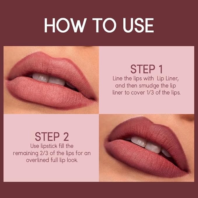 USHAS 2 in 1 Waterproof Lipstick and Lip Liner Combo Set - Long Lasting Matte Lipstick Pen with Lip Liner Set Makeup Kit (G1, Pack of 1)