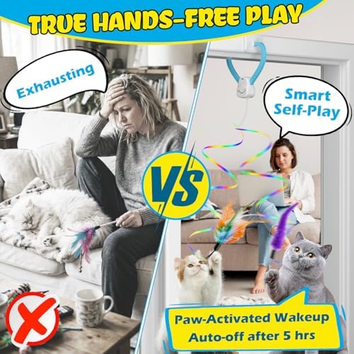 Interactive Automatic Cat Toy, 360° Rotating Feather Wand, Type-C