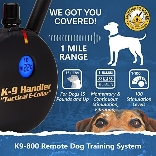 Educator K9-800 K9 Handler E Collar for Dog Training with Remote - 1 Mile Range, Waterproof, 100 Stimulation Levels, Tone or Vibration Mode, Night Light for Small, Medium & Large Dogs (33 Inc)