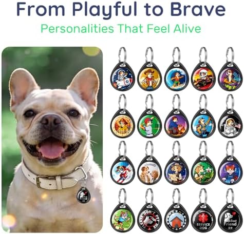 QR Code Dog Tag and Cat Tag, Scan to Reunite Faster, Waterproof and Durable, Lightweight and Quiet, Updatable Contact Info, with Eye-Catching Pet Character Designs