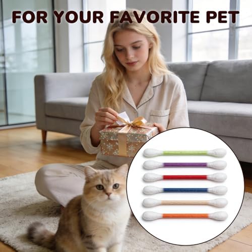 6Pack Cotton Swabs Cat Toys with Catnip, Giant Qtip Chew Sticks & Teething Ropes for Boredom Relief, Durable Interactive Felt Kitty Kicker Toy for Exercise.