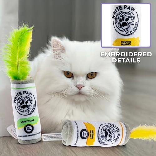 Haute Diggity Kitty White Paw Mango + Lime Cans Set, Soft Plush Cat Toys