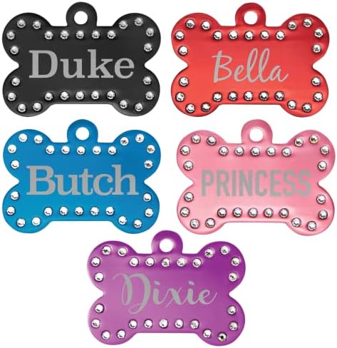 Signature Custom Laser Engraved Anodized Aluminum Pet ID Tags (Pink, Crystal Bone 1 1/2" x 1")