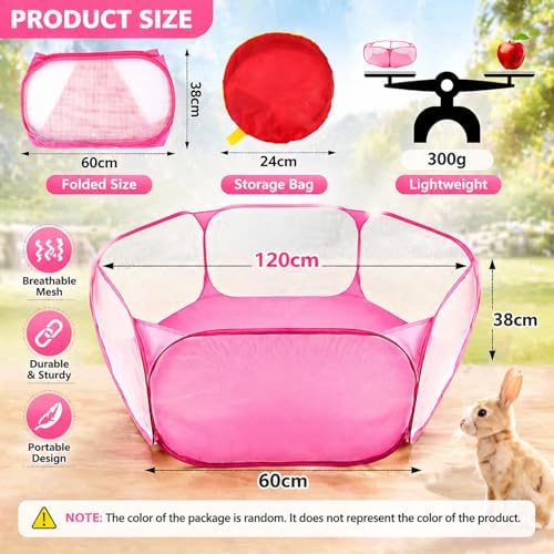 Rypet Guinea Pig Playpen Pop-Up, Outdoor Yard Fence for Small Pets,Pink