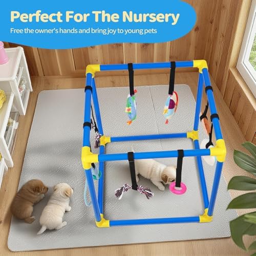 Liitrton Puppy Play Gym for Small Dogs with 8 Hanging Toys, Blue