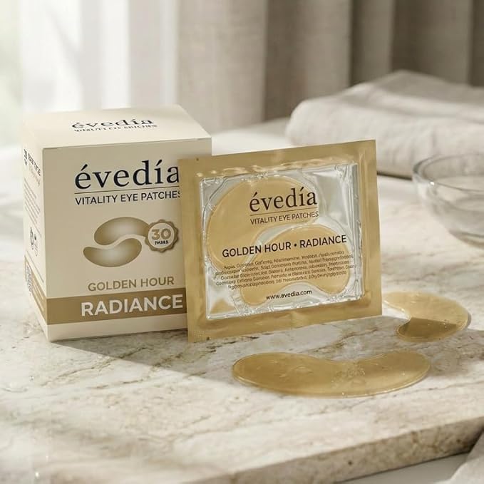 Vitality Eye Patches — Golden Hour — Brighten + Glow | 24K Gold + Caffeine + Peptide Hydrogel Eye Masks | 30 Pairs