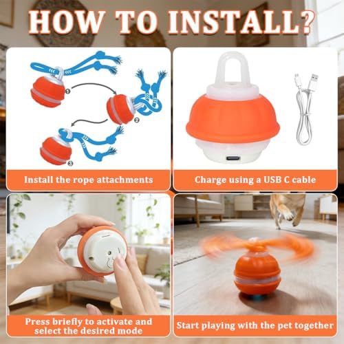 Interactive Dog Toys ，2026 upgraded motion-sensing pet toy ball, interactive dog toy ball with 360° intelligent automatic rolling. Built-in bird chirping attract dogs and keep them playing (orange)