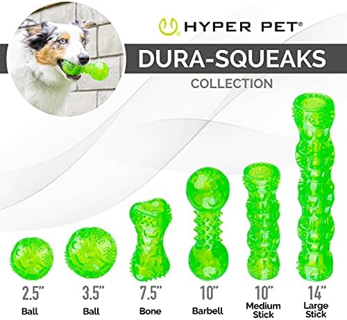 Hyper Pet Dura-Squeaks Stick Dog Toy, Large, Green, (Pack of 12)