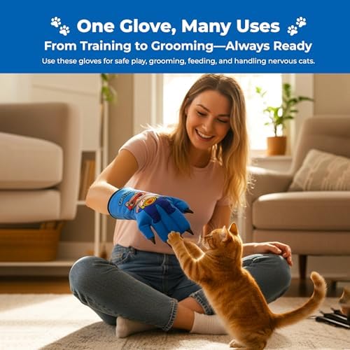 Cat Wrestling Glove – AMA Soft Plush Cat Training Mitt for Fun Play, Bonding & Exercise | Scratch-Resistant Design Interactive Cat Toy | Blue Small