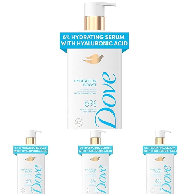 Dove Serum Body Wash Hydration Boost actively drenches dry skin with Hyaluronic Acid Serum 18.5 Fl Oz (Pack of 4)
