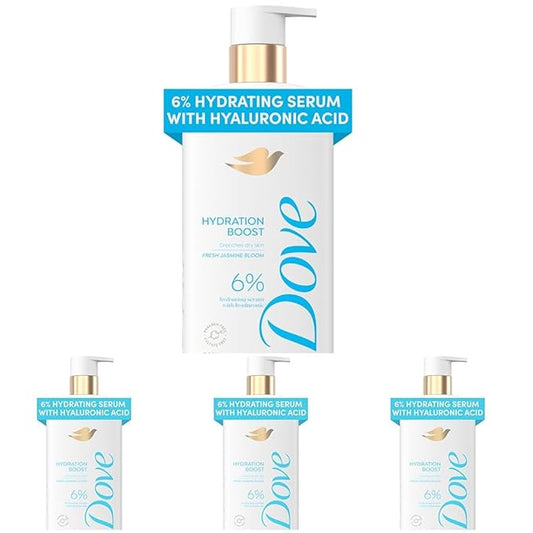 Dove Serum Body Wash Hydration Boost actively drenches dry skin with Hyaluronic Acid Serum 18.5 Fl Oz (Pack of 4)