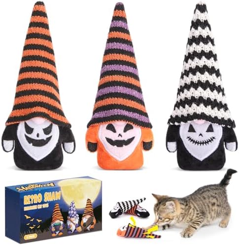 Retro Shaw Cat Toys for Indoor Cats Kittens, Crinkle Catnip Gnome, 3 Pack