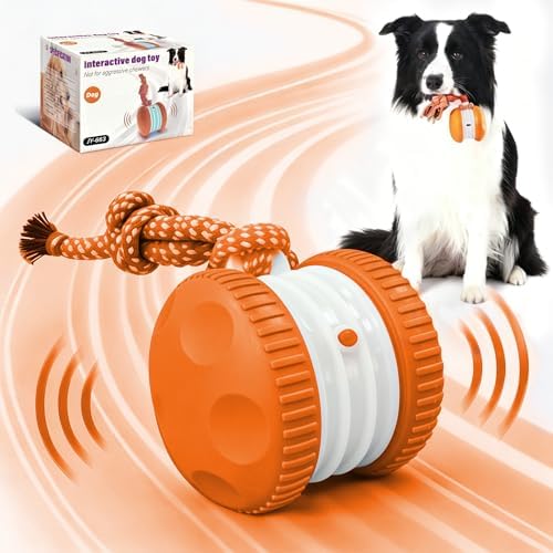 Interactive Dog Toys, Automatic Rolling Ball with Rope, Orange