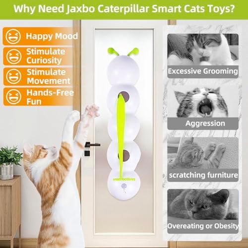 Cat Toys Interactive Feather, Caterpillar Cat Toy Automatic Fluffy Tail Teaser with Motion Sensor, Cat Worm Toy Suction Cup for Stable Play Reduce Boredom, USB Rechargeable, Perfect for Indoor Cats