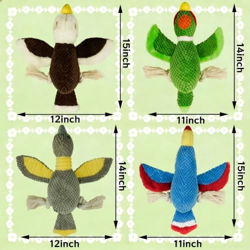 Dog Squeaky Toy Plush Toucan Dog Chew Toy with Knotted Rope Tassels, Teething Interactive Tug Toy for Puppies & All Dog Breeds