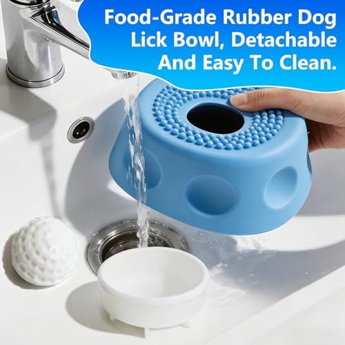Dog Lick Bowl with Ball, 2026 Upgraded Lick Ball Bowl for Dogs,Dog Licking Bowl with Rolling Ball, Slow Feeder Ball Bowl to Slow Pet Eating,for Yogurt, Bone Broth, Water, Interactive Lick Toy (Blue)