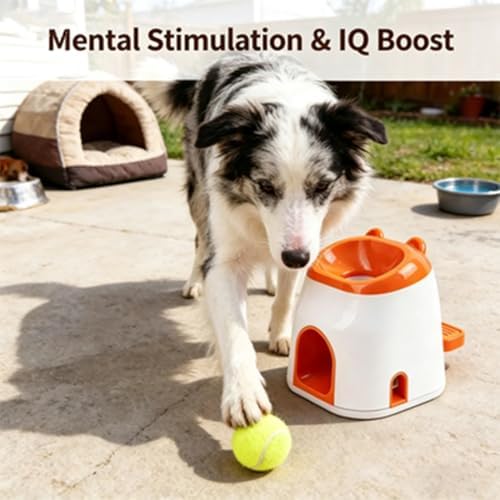 Dog Ball Launcher & Automatic Treat Dispenser, 2-in-1 Dog Tennis Ball Launcher & Treat Dispenser, ﻿Self-Play for Mental Stimulation, Indoor Outdoor Small to Medium Dogs