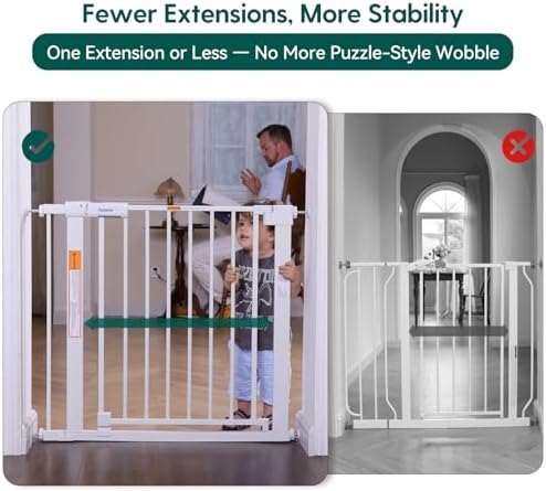 Babelio Baby Gate for Stairs No Drilling, 41-46" Wide Dog Gate with Door | Pressure/Wall Mount; Lock Indicator; 39" Wide Door; Auto-close; 200N Impact Tested; Easy Install for Doorways, Hallway, White