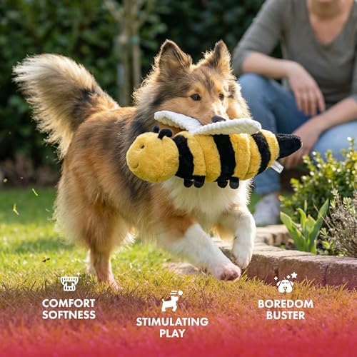 Pet Lou 16 Inch Bee Squeaky Dog Toy, Durable Plush Dog Toy with Crinkle Wings, Interactive Dog Toy for All Dogs, Farm Friends