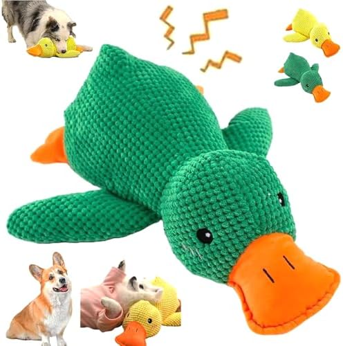 Duck-Shaped Dog Toys for Aggressive Chewers - Mellow Dog Calming Duck, 2025 Squeaky Crinkle Plush Chew Toy, Interactive Tug of War Toy to Keep Dogs Busy, Tough No-Stuffing for All Breeds