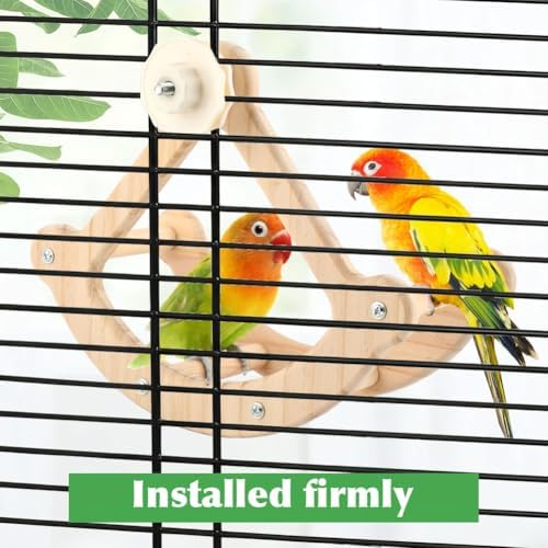 Bird Perch Toy, Wooden Interactive Rocking Perch with Exercise Wheel, Parakeet Enrichment Toy, Cockatiel Intelligence Toy for Parrots, Bird Cage Accessories for Budgies and Conures