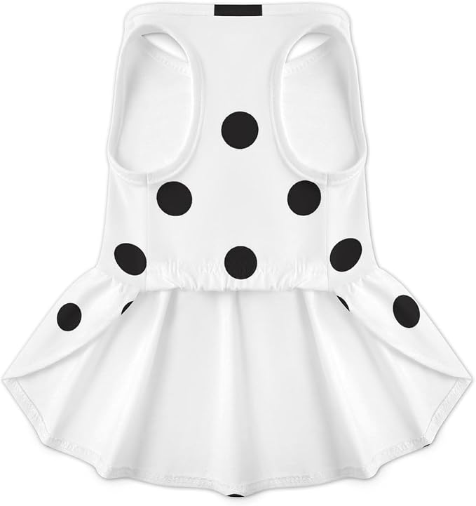 Large Dog Dress - Girl Pet Clothes Outfit, Black Polka Dots Pri A2 | Poly Blend,Soft Breathable,Large Dog Dress,Ruffle Hem,Summer Wear,Vest Apparel,Walking,Party,HolidayLightweight,Easy Care