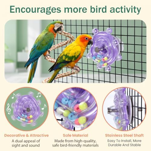 2PCS Bird Toys for Parakeets Interactive Spinner Rattle Parrot Toys