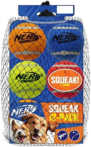 Nerf Dog 12-Piece Dog Toy Gift Set, Includes 2.5in Squeak Tennis Ball 12-Pack, Nerf Tough Material, Multicolored for All Breed Sizes