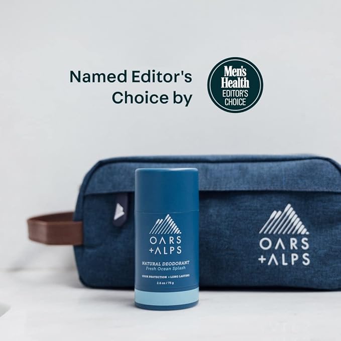 Oars + Alps Deodorant for Men & Women, Aluminum Free Deodorant for Men, Dermatologist Tested, Clean Ingredients, Non Toxic, Vegan, Long Lasting, Odor Protection, Fresh Ocean Splash, 1pk, 2.6oz
