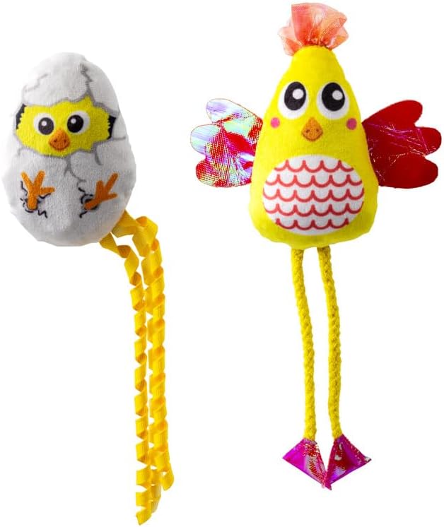 KONG Scrattles Chicken Duos – Chicken and Egg - Crinkly, Rattling Cat Toys with Catnip for Active Play