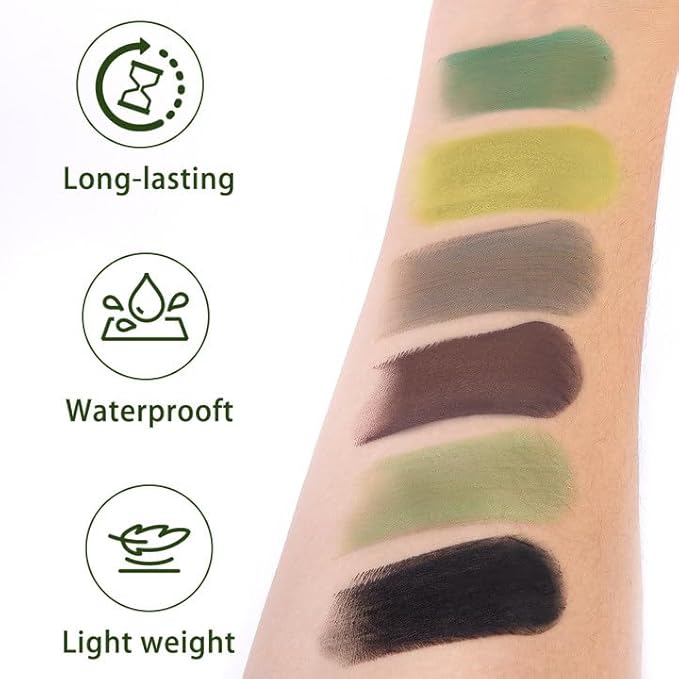 RunNico 6 Colors Camo Face Paint Kit, Waterproof Camo Makeup Sticks, Hunting Woodland Face and Body Paint Stick for Outdoor Hunting Use Makeup Cosplay Party Accessories (6 Pcs)