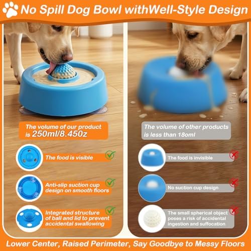 Dog Lick Bowl with Rolling Ball for Liquid with Rolling Ball Interactive Lick Bowl, Anti-Slip Interactive Lick Toy for Wet Food Water & Bone Broth Slow Eating Toy, odorless