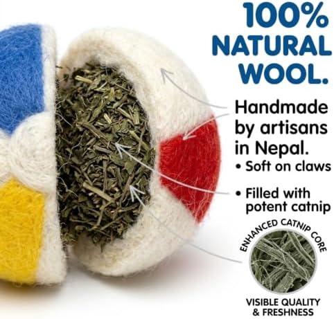 Glaciart One Catnip Sports Wool Balls for Cats, 5 Pack Toys