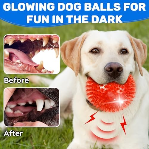 4 Pack 4.5" Light Up Squeaky Dog Balls, Spiky Dog Toy Balls for Medium Large Dogs