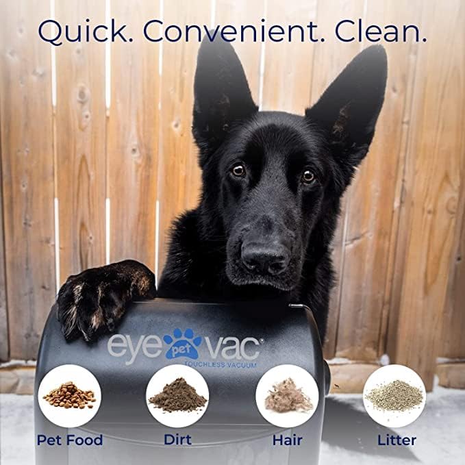 EyeVac Pet & Squeegee Broom Bundle - Touchless Vacuum Automatic Dustpan with Multisurface Sweeping Broom, Corded Bagless Vacuum, 1400 Watt for Cat Dog Pet Hair, Dirt, Food Debris, Kitchen (Black)