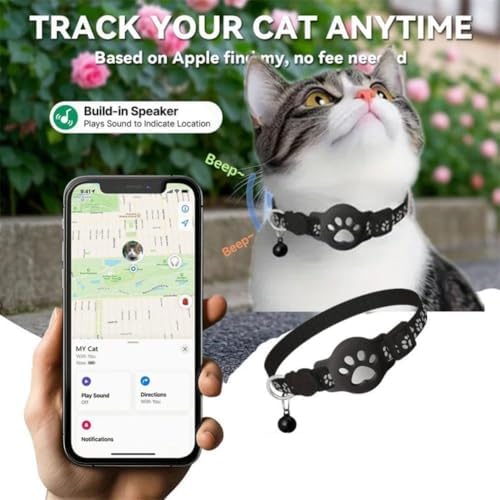 GPS Tracker Collar for Dogs/Cats, Rejustable Tractive GPS Cat Tracker with Real-Time Location, Fit for iOS and Android, Pet Tracker for Safety of Pets' Outdoor Activities (Black Silver)
