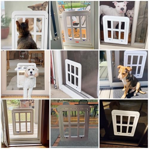 NAMSAN Dog Screen Door, Flap Opening 11.2 x 14.4 inches, Dog Door for Screen Door, Large Pet Door for Sliding Door Magnetic Self-Closing, Screen Door with Doggie Door Built in, Lockable, White