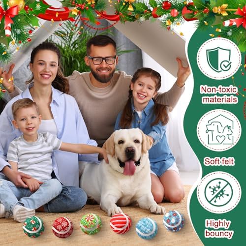 Sosation 6 Pack Christmas Squeaky Tennis Balls for Dogs, Dog Balls 2.0" Interactive Fetch Toy Durable Outdoor Small Puppy Chew Toys for Teething Training Exercise Playing Throwing