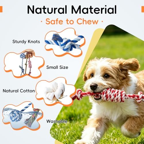 wodoca [4 Pack Dog Rope Toys, Puppy Teething Cotton Knot Chew Rope for Small Medium Dogs, Interactive Tug of War Dog Toys for Boredom, Teeth Cleaning