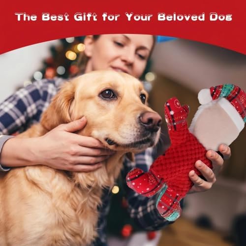 Christmas Dog Squeak Toys for Small, Medium & Large Dogs, Tough Chew Toy for Teething & Chewing, Durable Interactive Puppy Gifts, 5-Pack