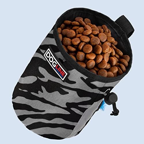 Dogline Dog Treat Pouch: Puppy Training Bag, Pet Kibbles and Snacks Holder, Litter Waste Bags Dispenser with Adjustable Drawstring Closure, Large Capacity with Mesh Pocket, Strong Nylon Material
