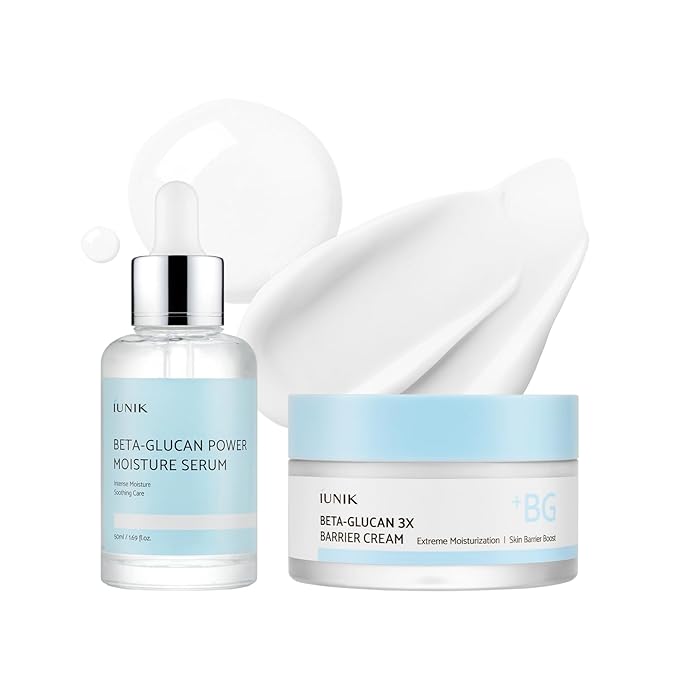 IUNIK Beta-Glucan Hydration Serum & 3x Barrier Moisturizing Cream Set – Deep Hydration, Skin Barrier, Anti-Aging Face Moisturizer Duo for Dry Sensitive Skin | Vegan Korean Skincare with Panthenol