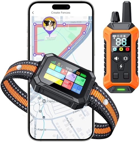 Meowant GPS Wireless Dog Fence &Training Collar with Remote, Free App, 82-7000ft Electric Fence, 3 Training Modes, Waterproof LCD Collar for Dogs Over 10Lbs, Outdoors