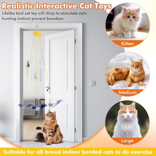 Interactive Cat Toys for Indoor Cats, 3 Pack Hanging Chirping Bird Cat Toy
